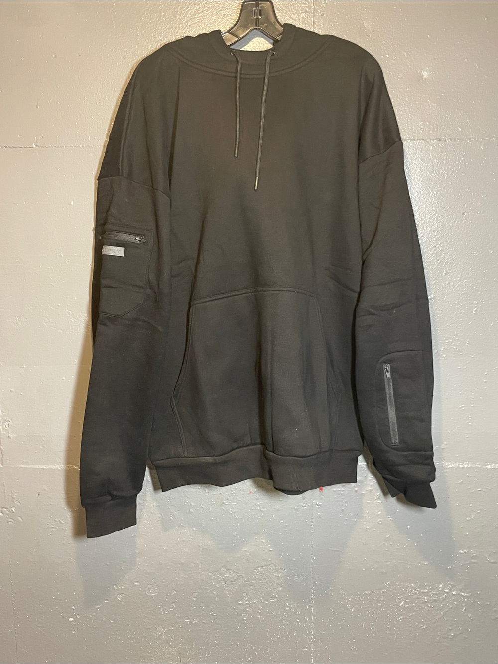 Comfrt Men's Black Crewneck Hoodie with Utility Zip Pockets